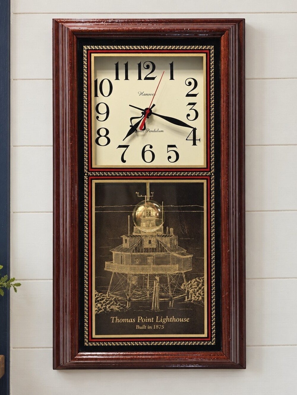 Hanover Thomas Point Lighthouse Quartz Pendulum Wall Clock 24in Bay Art MD Decor